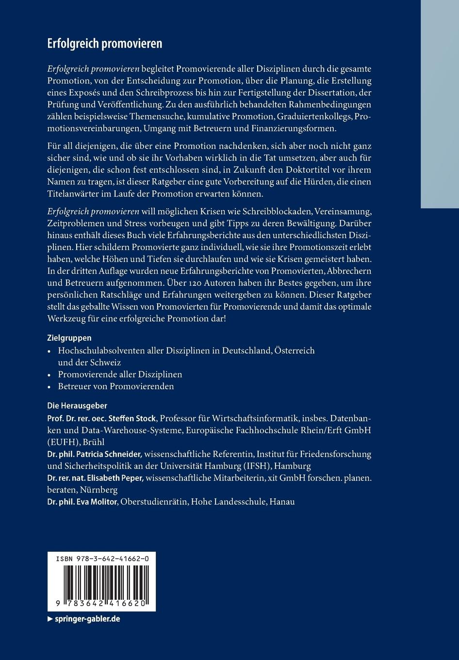 Rückseitencover Erfolgreich promovieren