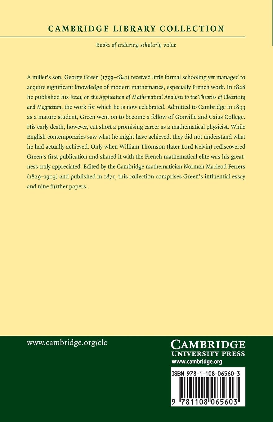 Rückseitencover Mathematical Papers of the Late George Green