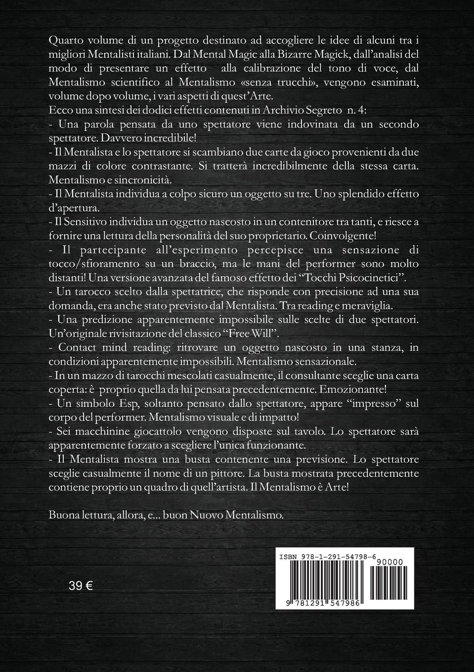 Rückseitencover Archivio Segreto n. 4 - Effetti, Tecniche e Strategie di Mentalismo