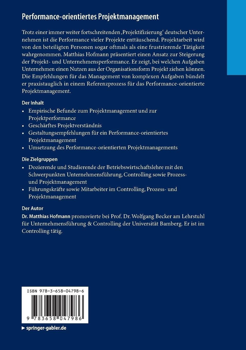 Rückseitencover Performance-orientiertes Projektmanagement