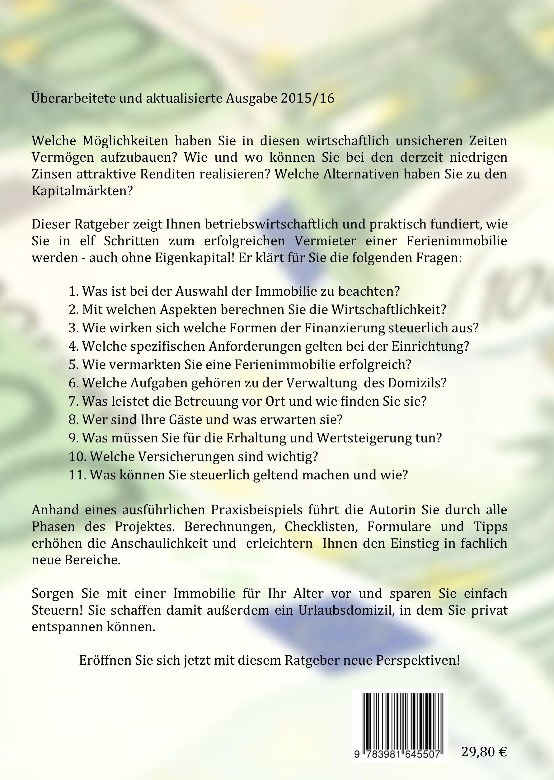Rückseitencover Mit Ferienimmobilien Vermögen aufbauen und Steuern sparen!