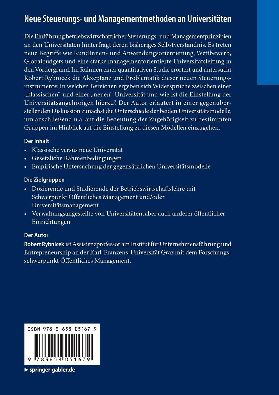 Rückseitencover Neue Steuerungs- und Managementmethoden an Universitäten