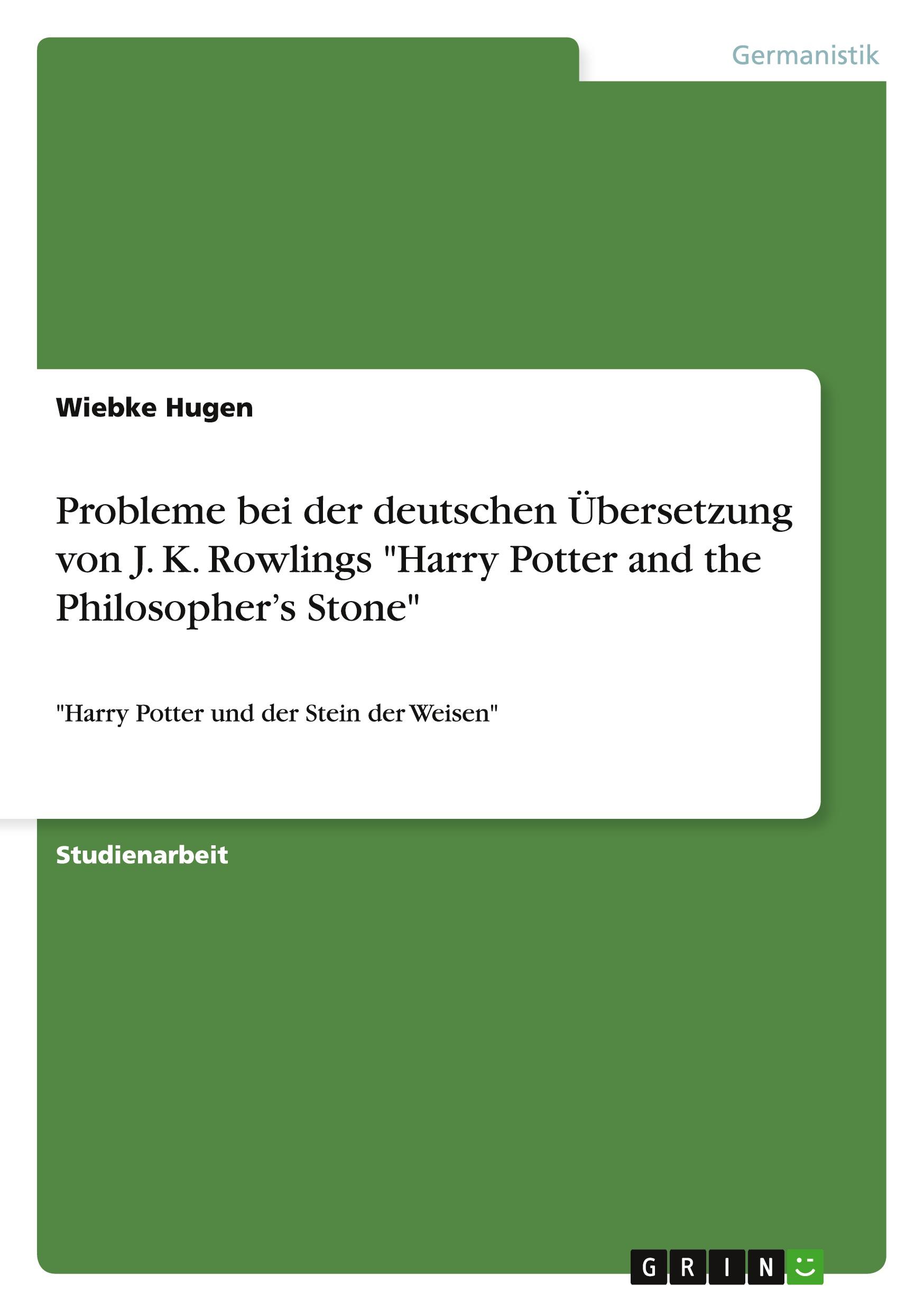 Vorderes Coverbild Probleme bei der deutschen Übersetzung von J. K. Rowlings "Harry Potter and the Philosopher's Stone"