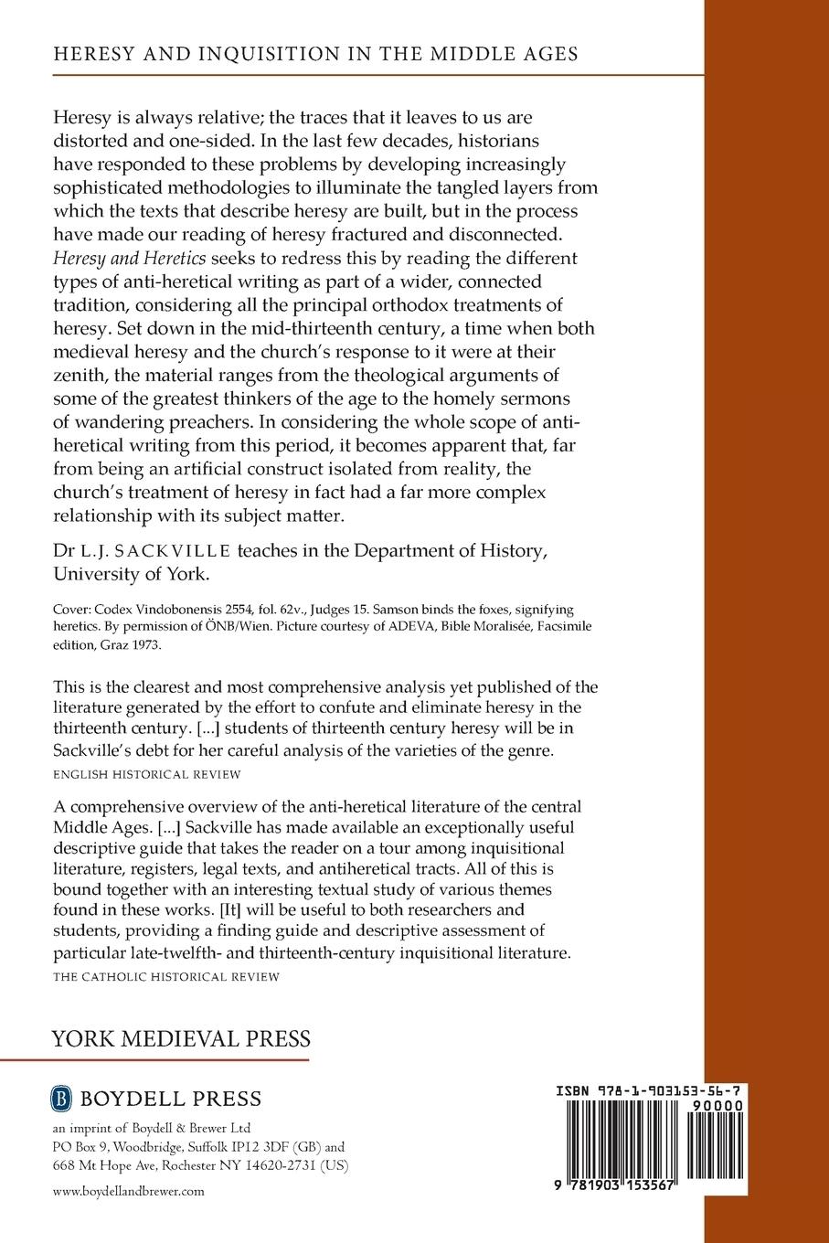 Rückseitencover Heresy and Heretics in the Thirteenth Century