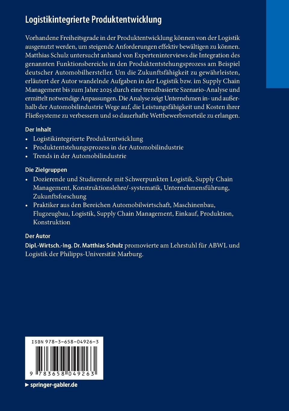 Rückseitencover Logistikintegrierte Produktentwicklung