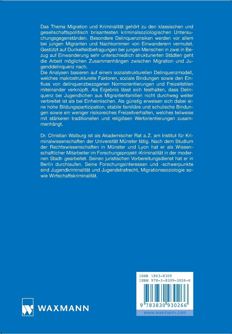 Rückseitencover Migration und Jugenddelinquenz