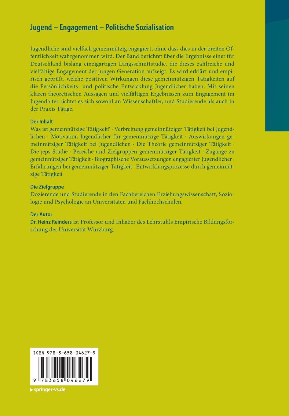 Rückseitencover Jugend - Engagement - Politische Sozialisation