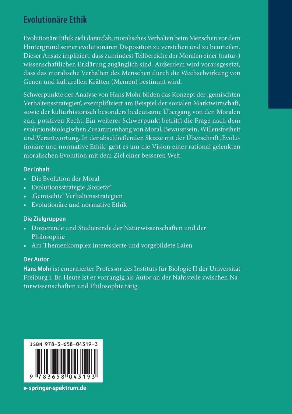 Rückseitencover Evolutionäre Ethik
