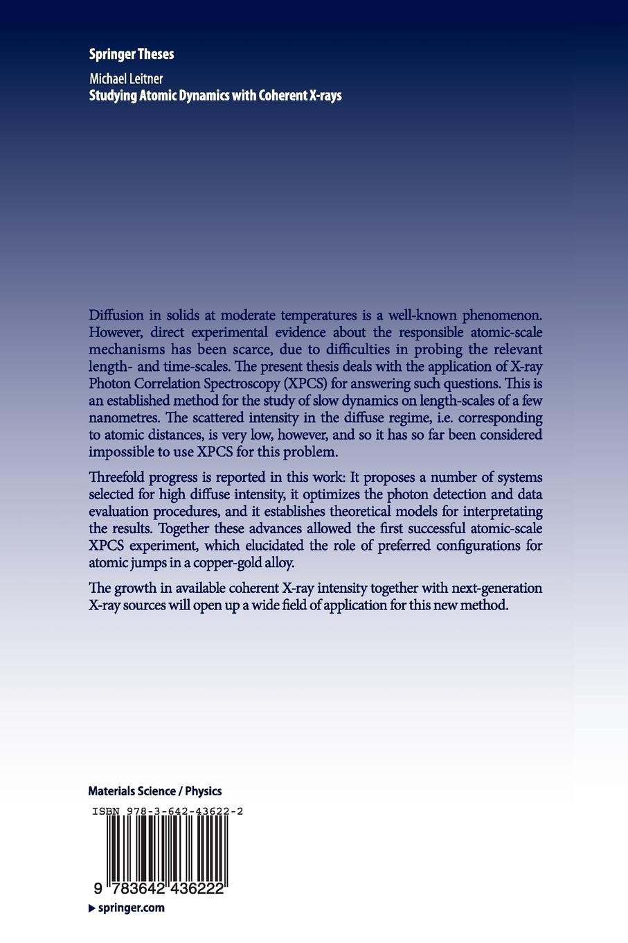 Rückseitencover Studying Atomic Dynamics with Coherent X-rays