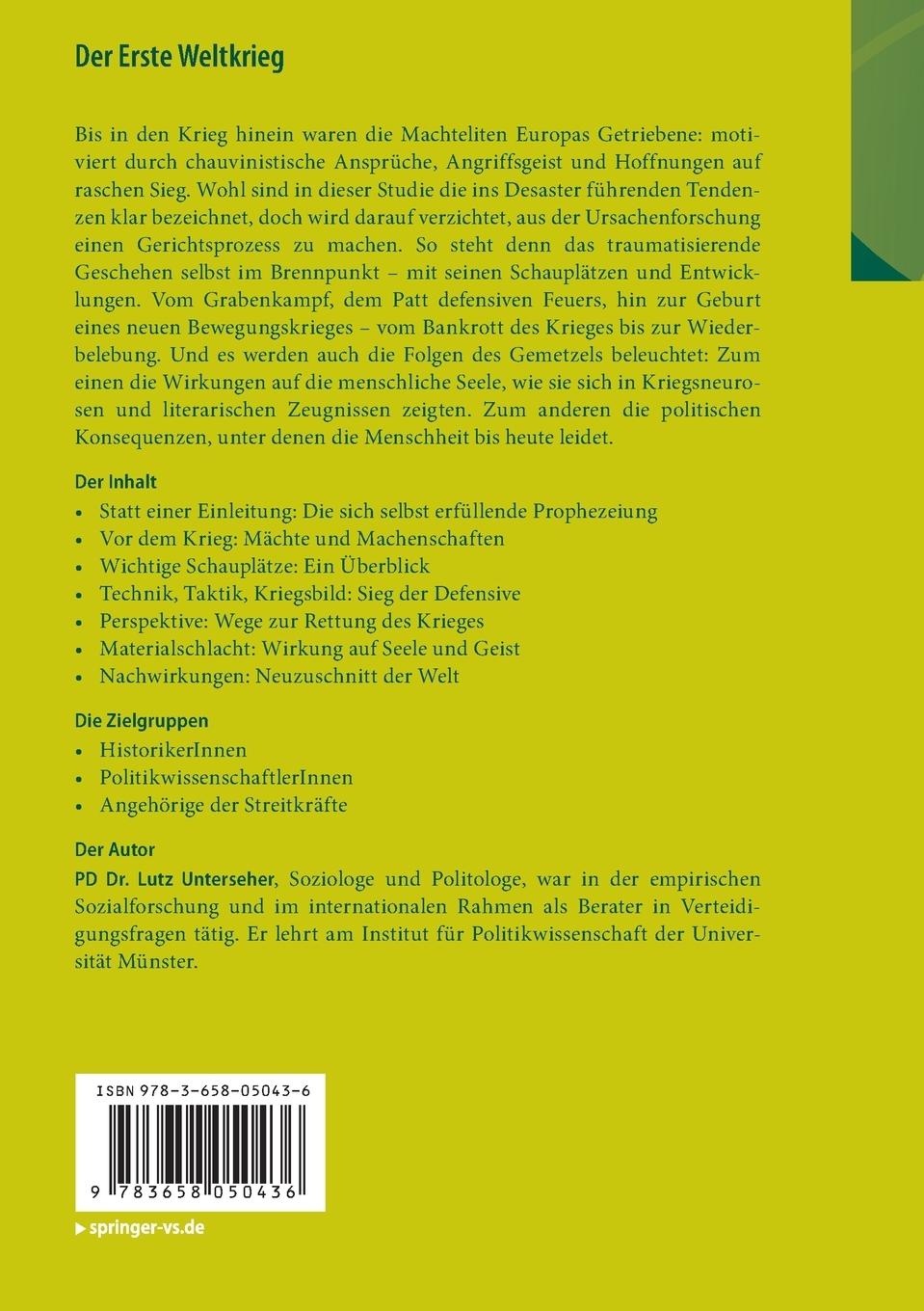 Rückseitencover Der Erste Weltkrieg