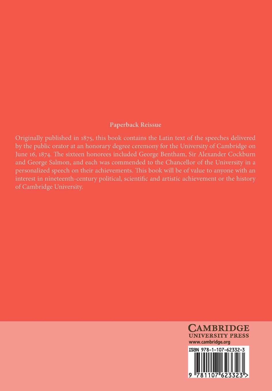 Rückseitencover Speeches Delivered by the Public Orator in the Senate House, Cambridge, June 16, 1874