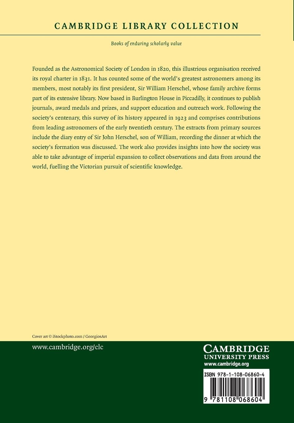 Rückseitencover History of the Royal Astronomical Society, 1820-1920