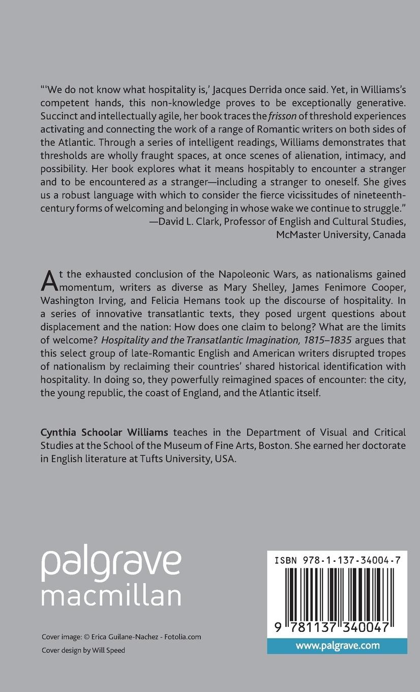 Rückseitencover Hospitality and the Transatlantic Imagination, 1815-1835