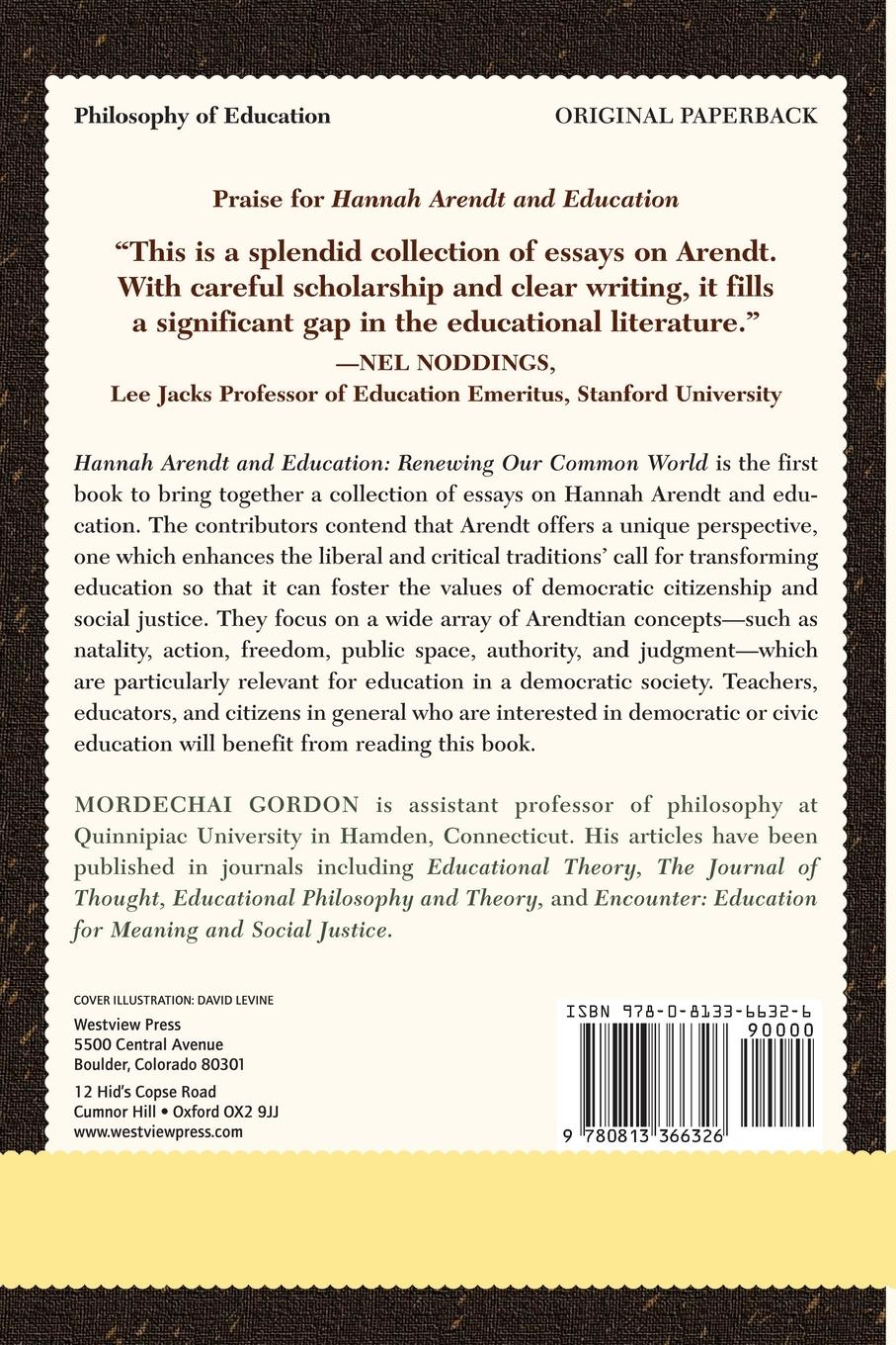 Rückseitencover Hannah Arendt And Education