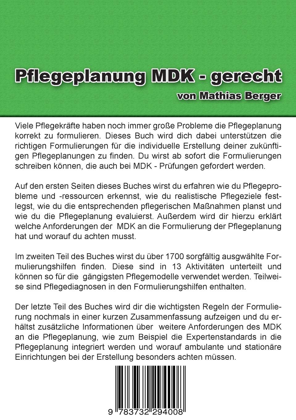 Rückseitencover Pflegeplanung MDK - gerecht