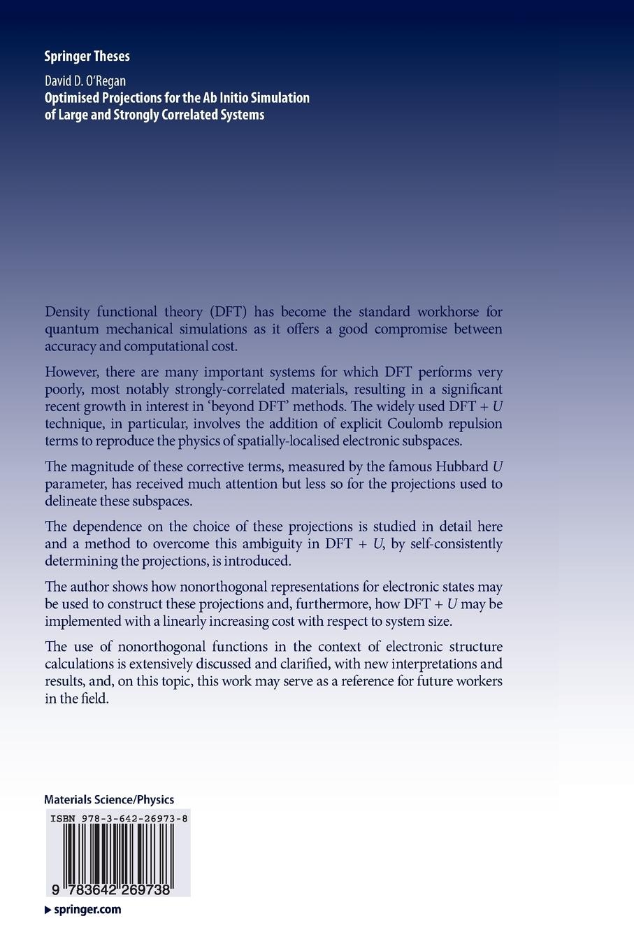 Rückseitencover Optimised Projections for the Ab Initio Simulation of Large and Strongly Correlated Systems