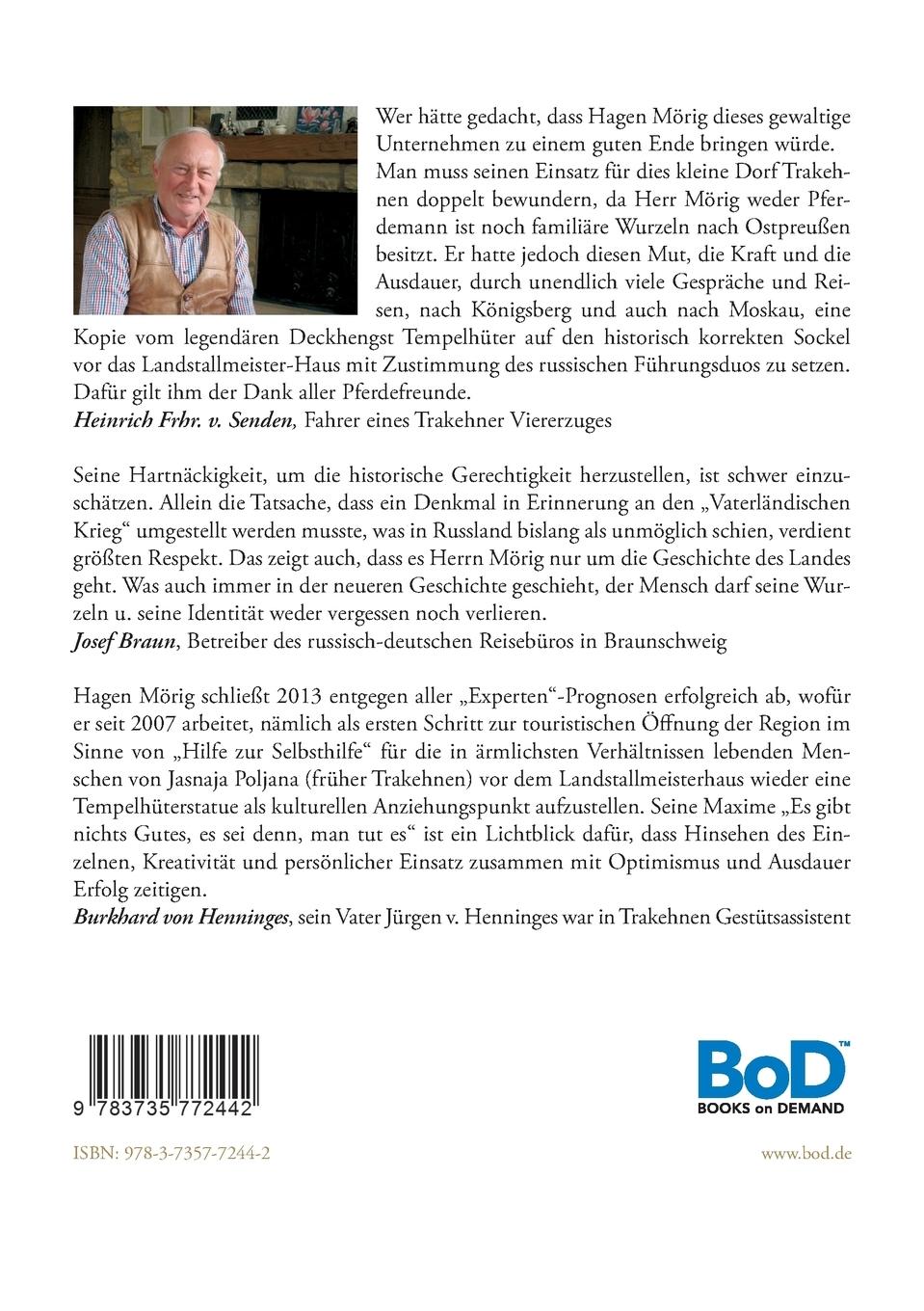 Rückseitencover Tempelhüter 2013 - von Moskau zurück nach Trakehnen