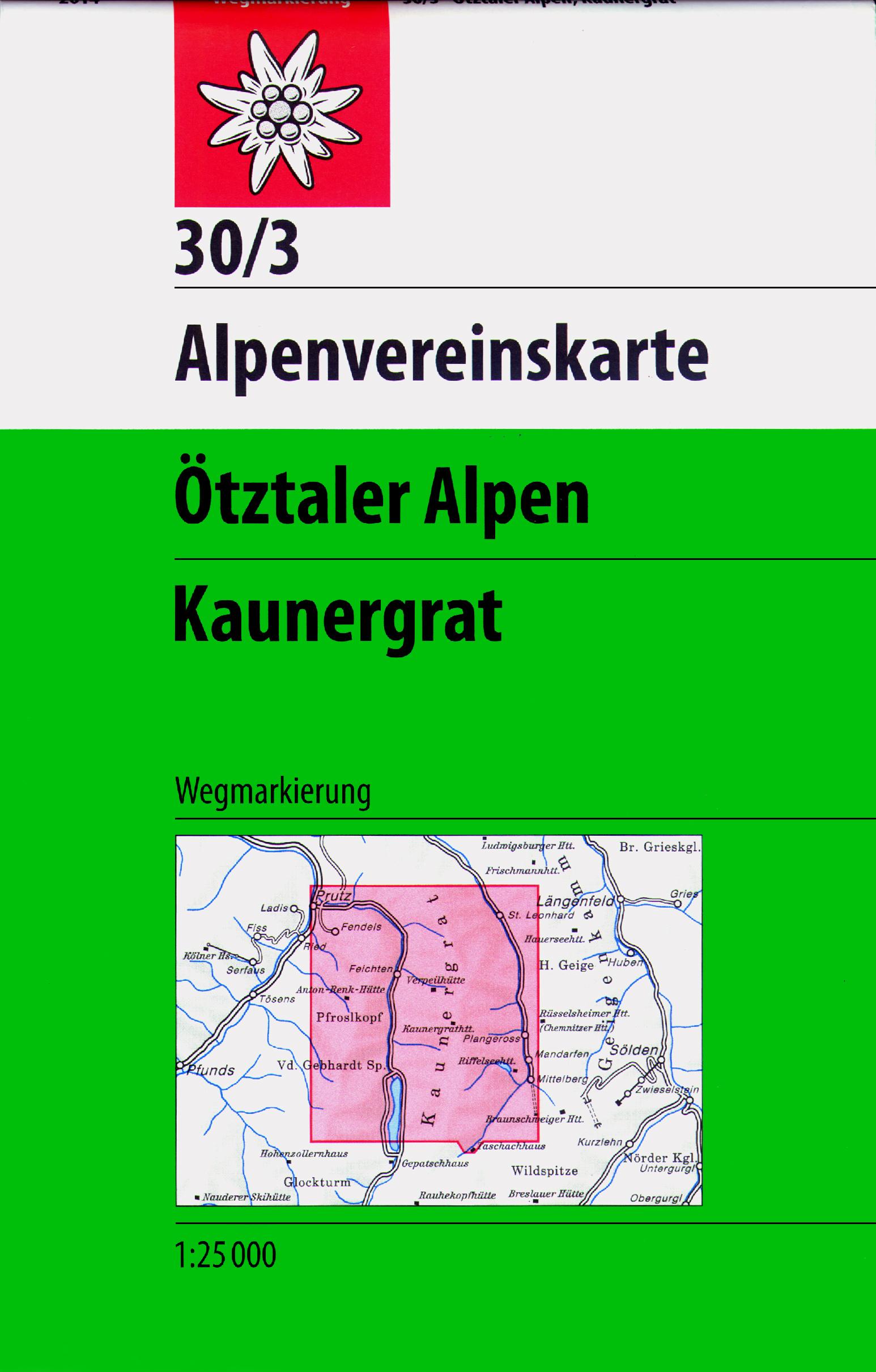 Vorderes Coverbild DAV Alpenvereinskarte 30/3 Ötztaler Alpen Kaunergrat 1 : 25 000