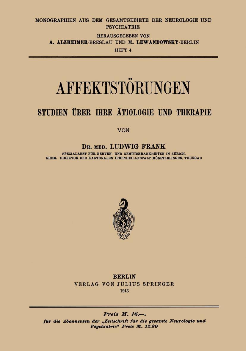 Vorderes Coverbild Affektstörungen Studien über Ihre ätiologie und Therapie