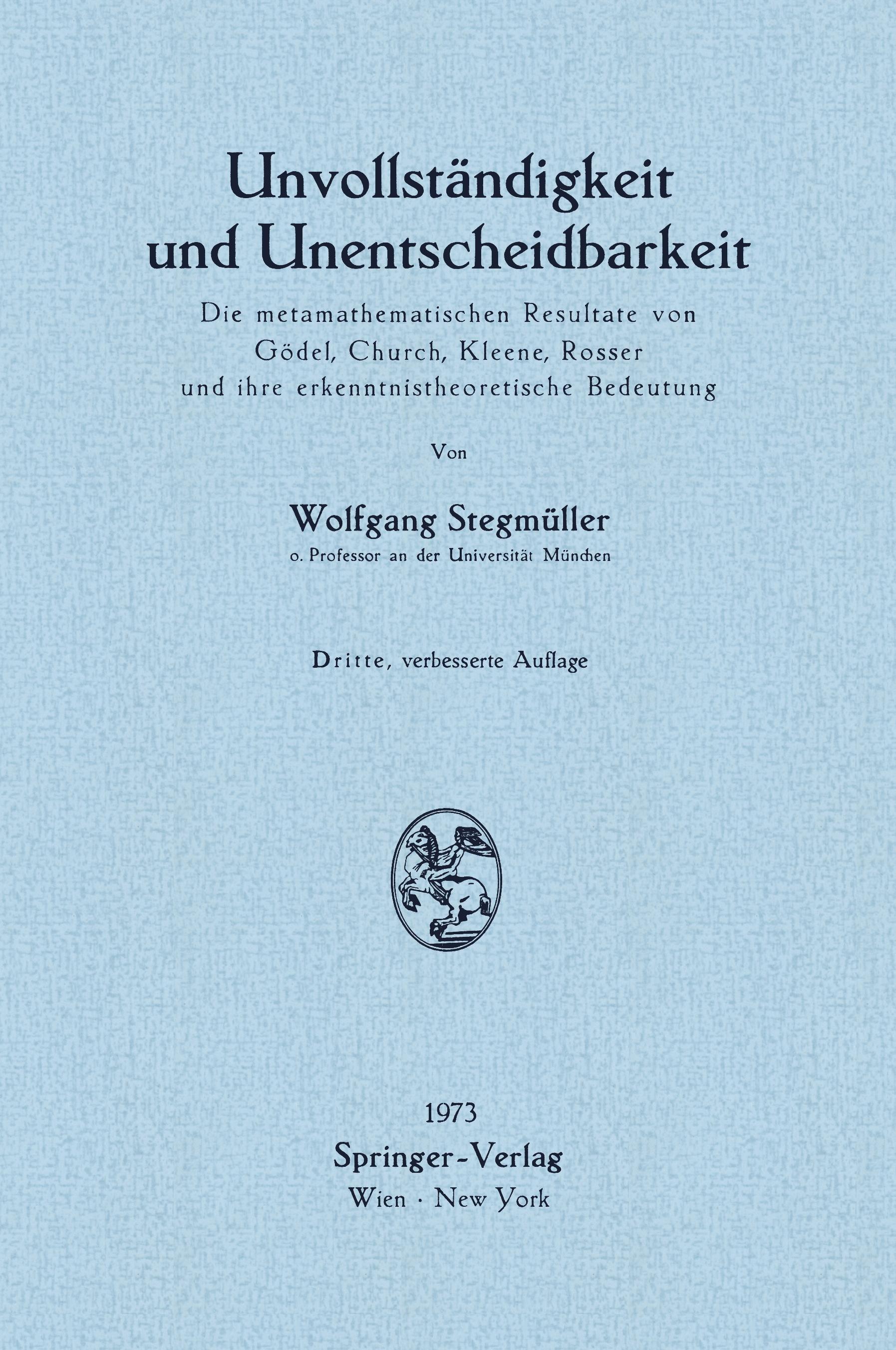 Vorderes Coverbild Unvollständigkeit und Unentscheidbarkeit