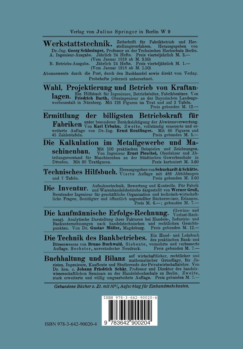 Rückseitencover Die Selbstkostenberechnung im Fabrikbetriebe