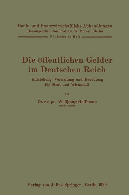 Vorderes Coverbild Die öffentlichen Gelder im Deutschen Reich