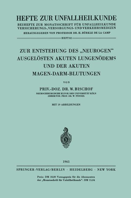 Vorderes Coverbild Zur Entstehung des "Neurogen" Ausgelösten Akuten Lungenödems und der Akuten Magen-Darm-Blutungen