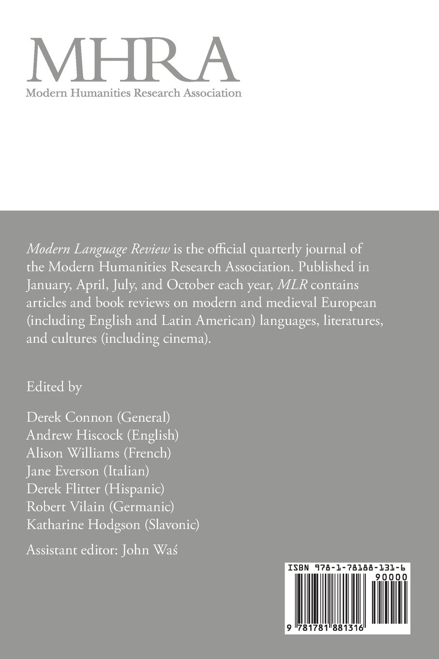 Rückseitencover Modern Language Review (109