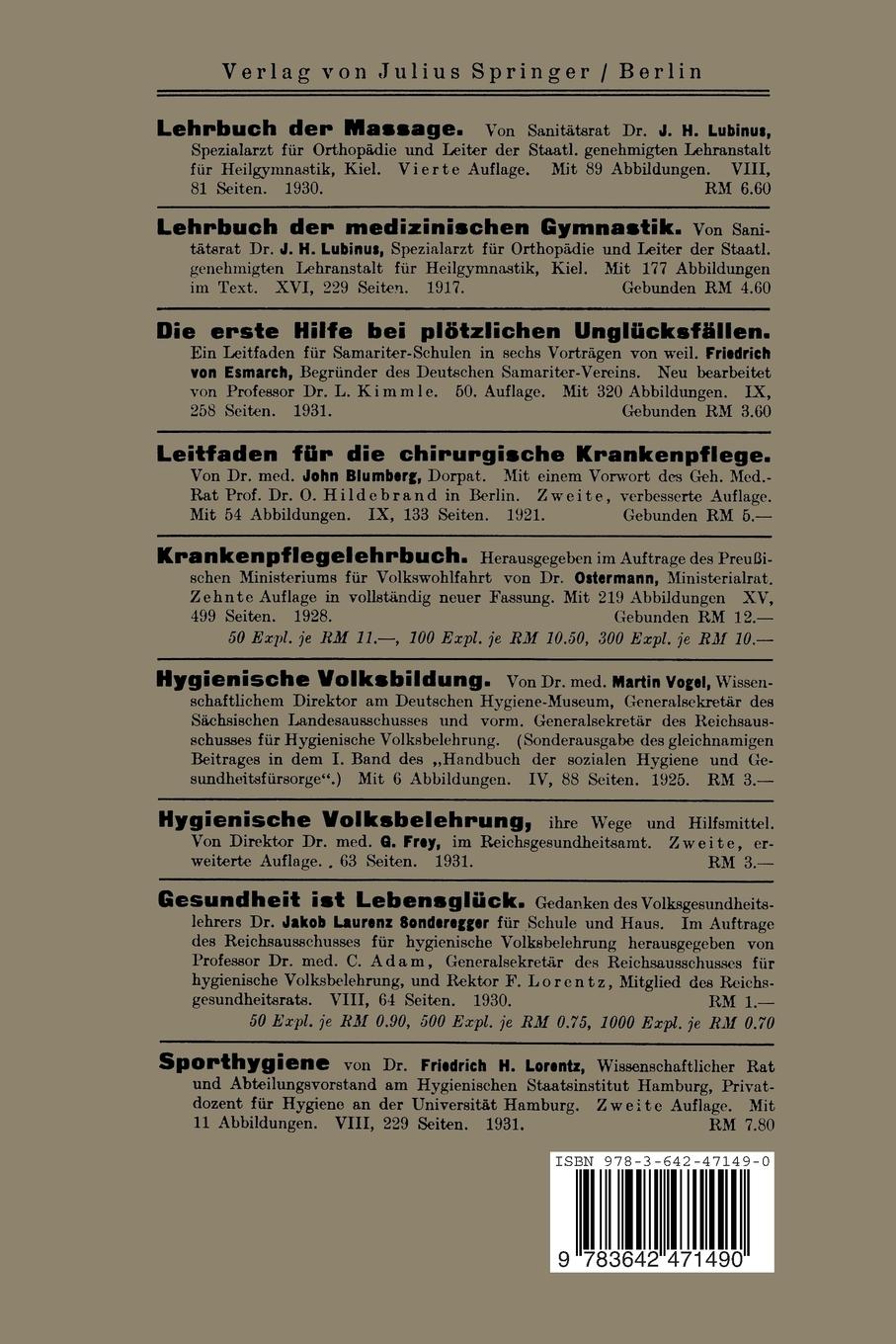 Rückseitencover Lehrbuch für orthopädische Hilfsarbeiterinnen