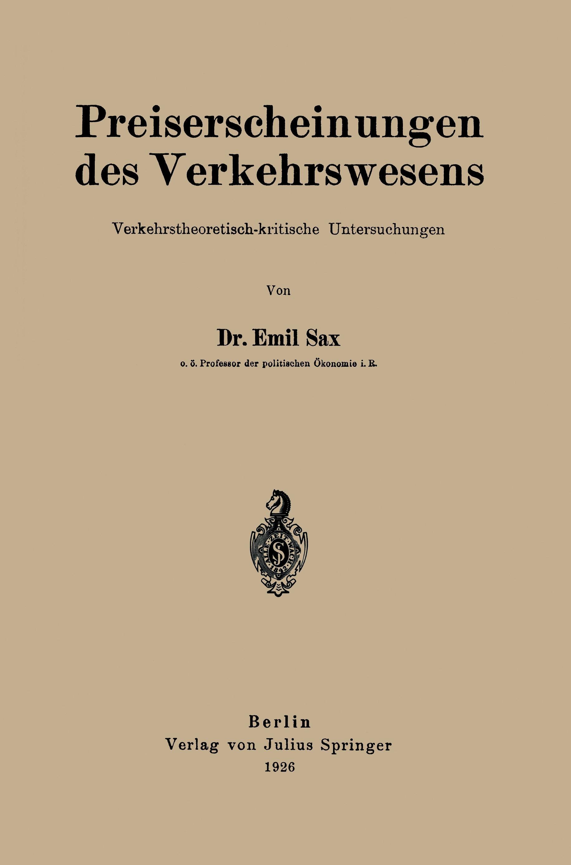 Vorderes Coverbild Preiserscheinungen des Verkehrswesens