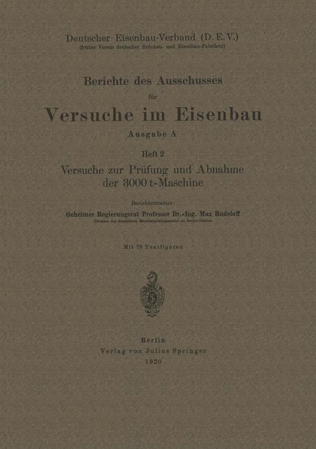 Vorderes Coverbild Berichte des Ausschusses für Versuche im Eisenbau
