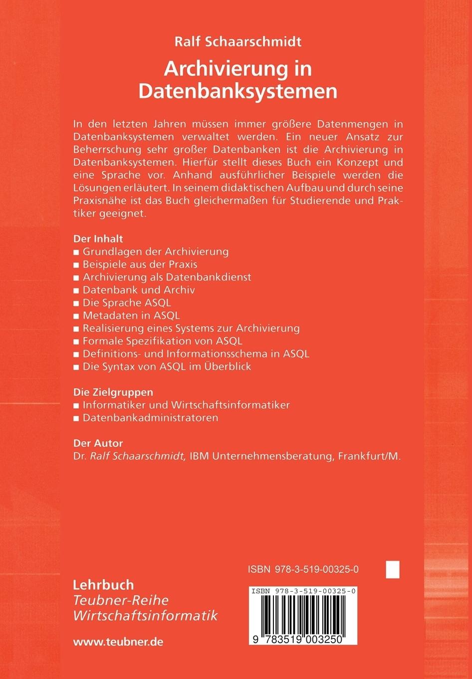 Rückseitencover Archivierung in Datenbanksystemen