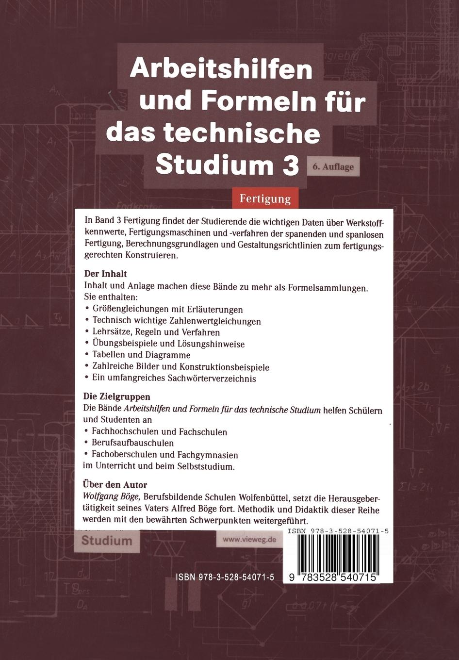 Rückseitencover Arbeitshilfen und Formeln für das technische Studium 3