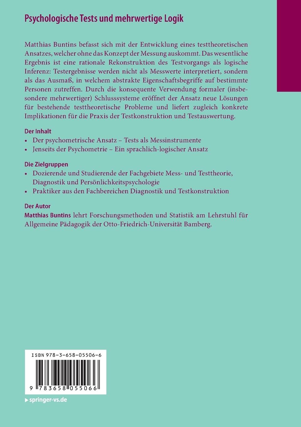 Rückseitencover Psychologische Tests und mehrwertige Logik