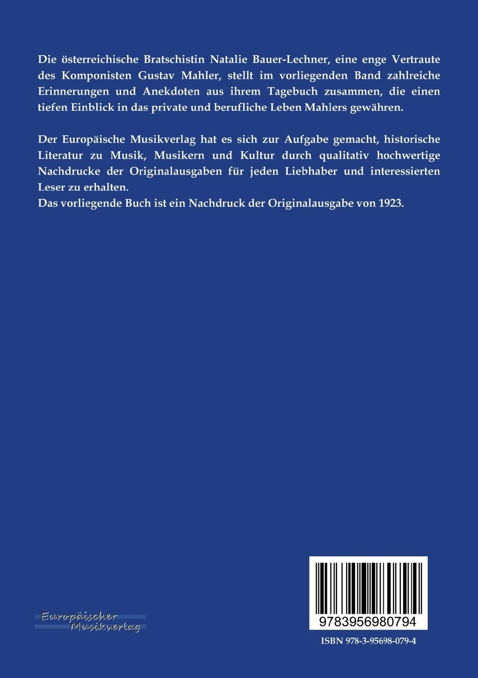 Rückseitencover Erinnerungen an Gustav Mahler