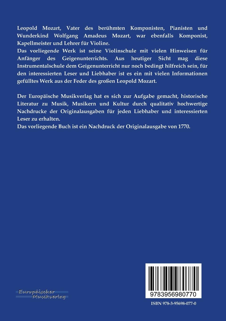Rückseitencover Leopold Mozarts gründliche Violinschule