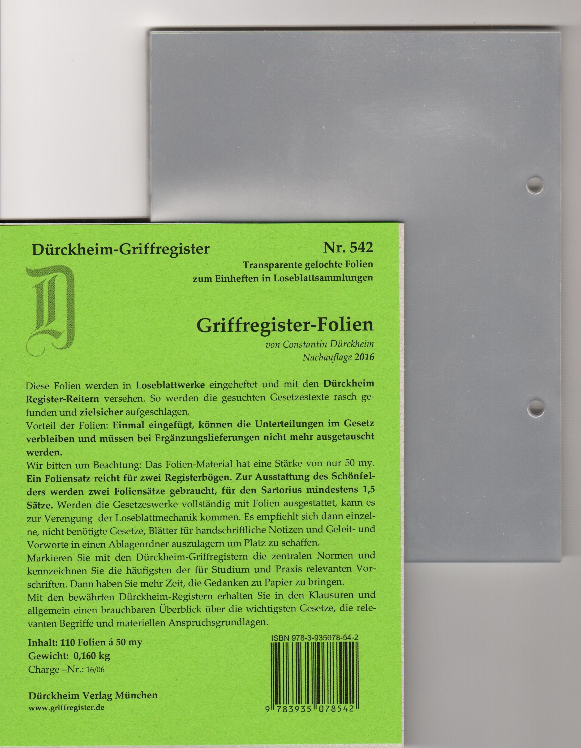 Vorderes Coverbild 110 DürckheimRegister®-FOLIEN zum Einheften in Gesetzessammlungen