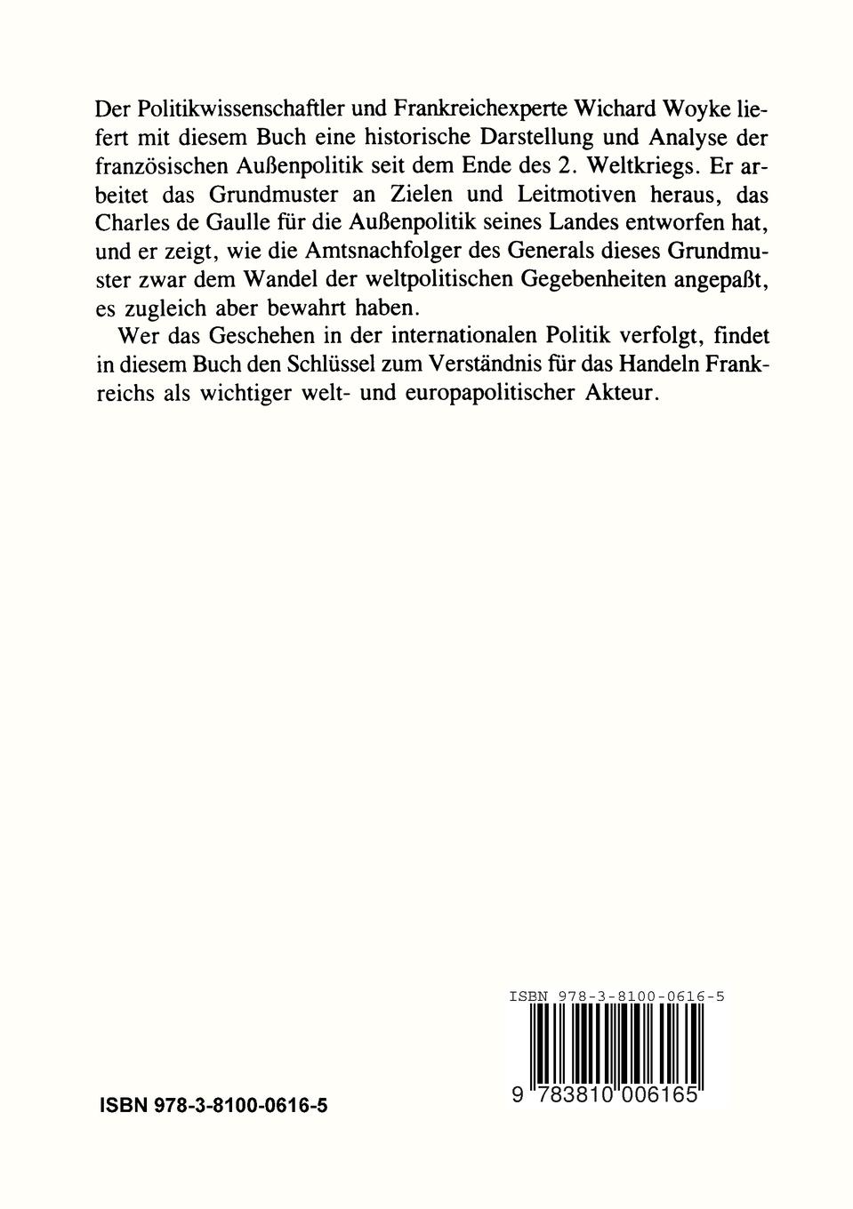 Rückseitencover Frankreichs Außenpolitik von de Gaulle bis Mitterrand