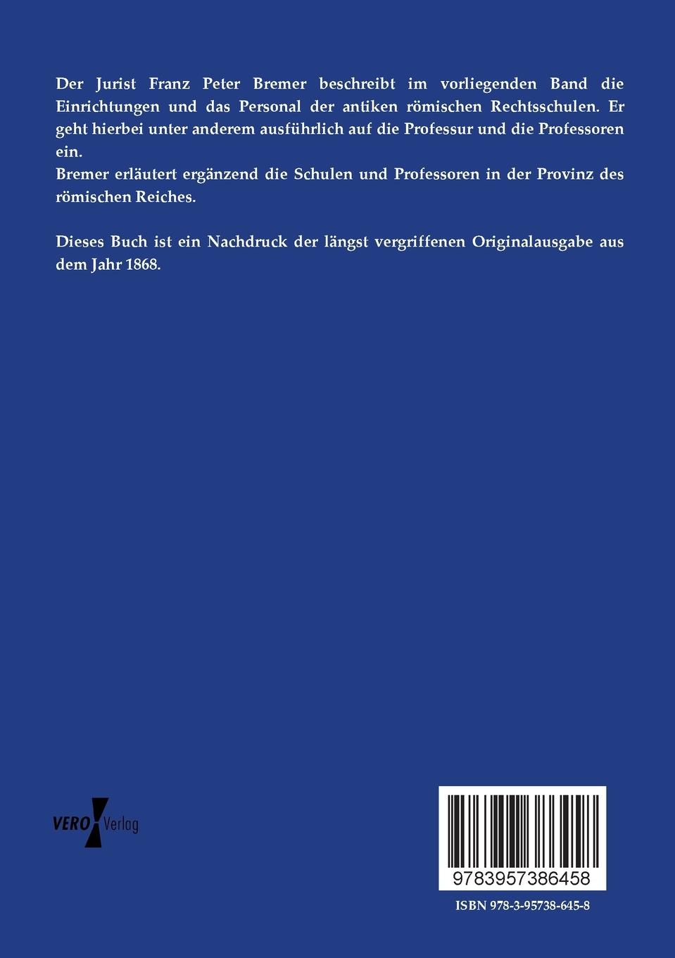 Rückseitencover Die Rechtslehrer und Rechtsschulen im römischen Kaiserreich
