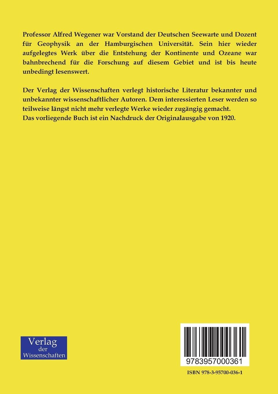 Rückseitencover Die Entstehung der Kontinente und Ozeane