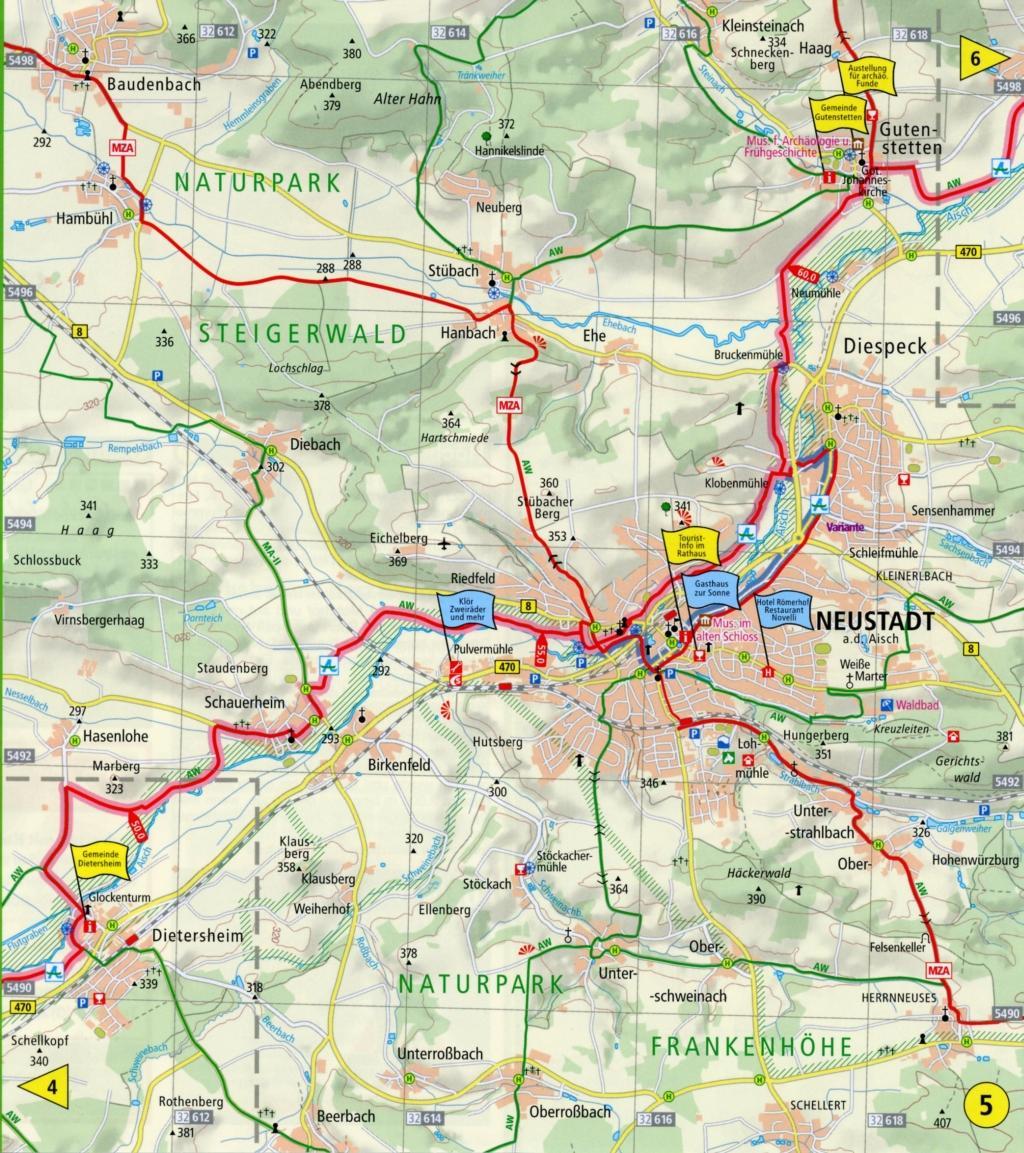 Beispielinhalt (Bild) Radwanderkarte Aischtalradweg, Rothenburg ob der Tauber - Bamberg 1 : 50 000