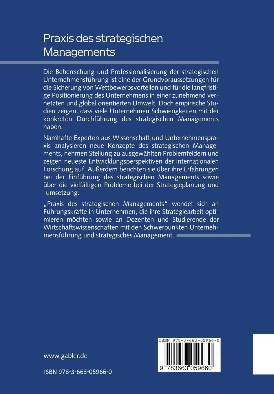 Rückseitencover Praxis des Strategischen Managements
