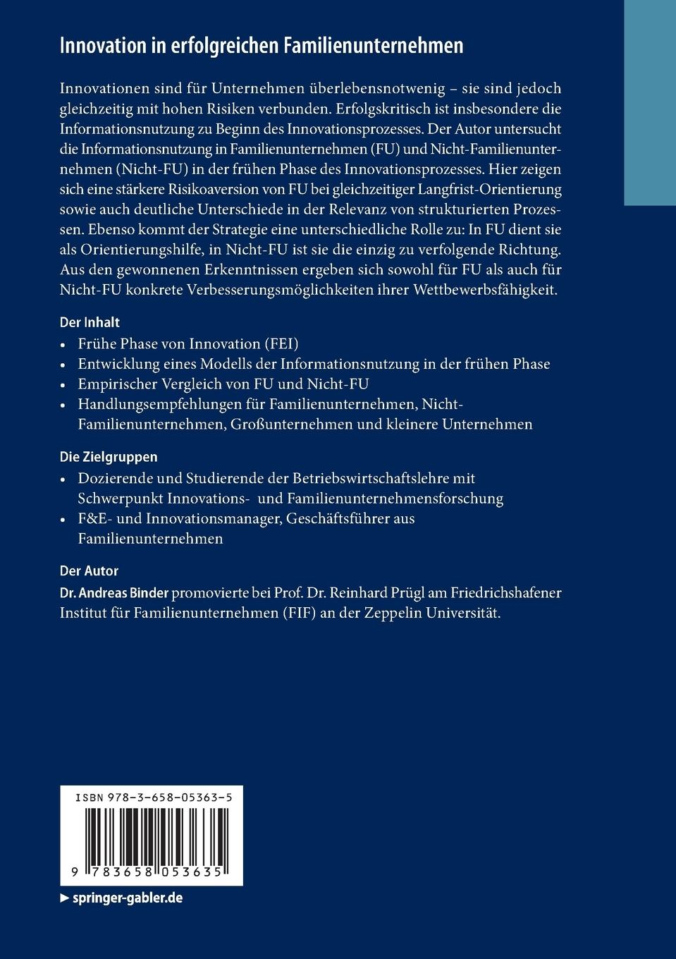 Rückseitencover Innovation in erfolgreichen Familienunternehmen