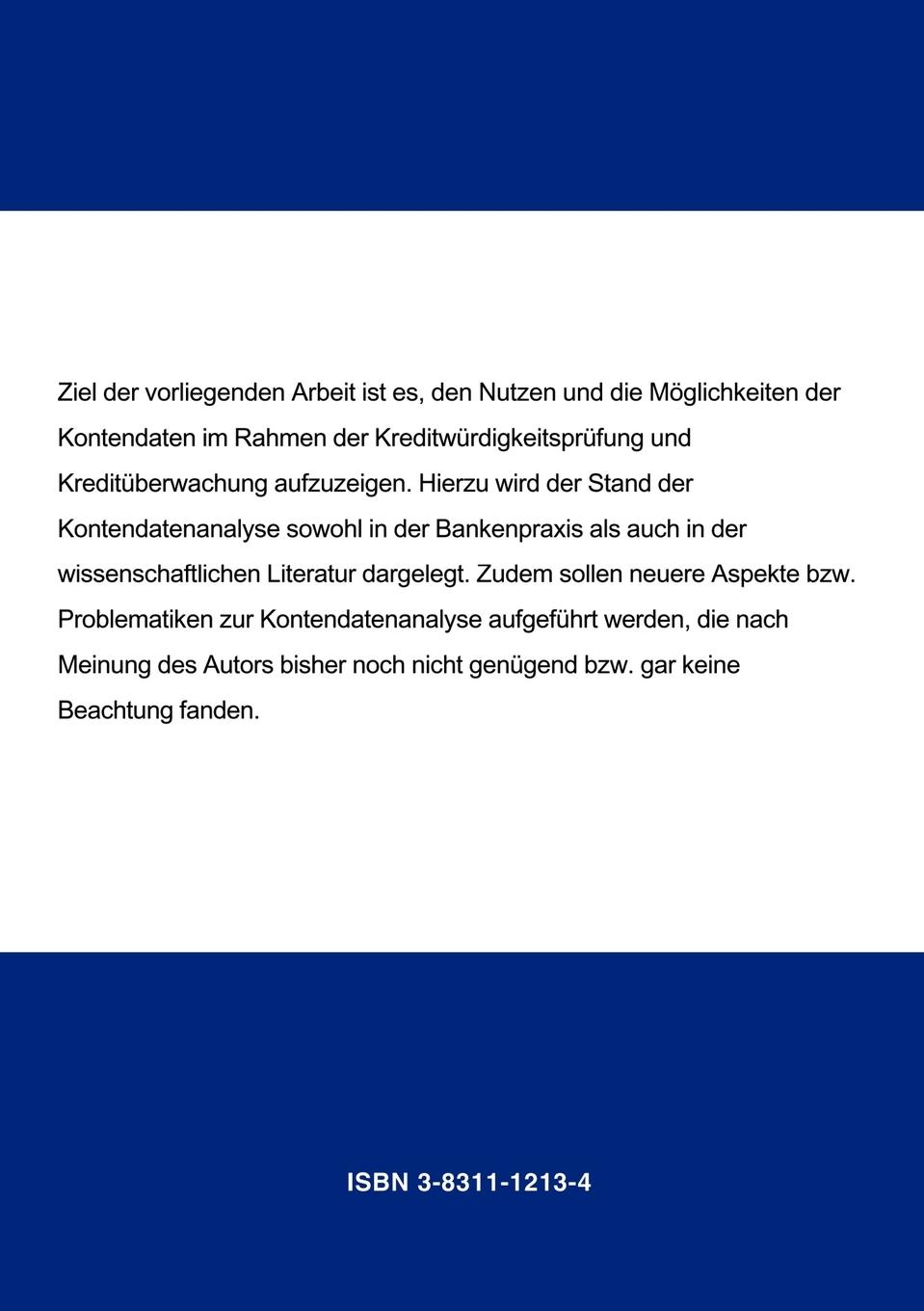 Rückseitencover Kontendatenanalyse- Bestandteil der Risiko- und Bonitätsanalyse