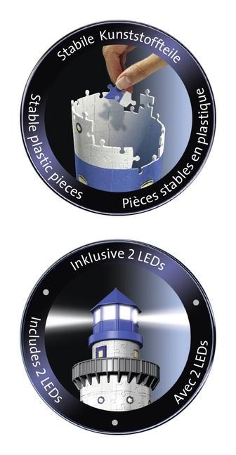 Beispielinhalt (Bild) Leuchtturm bei Nacht. 3D-Puzzle 216 Teile