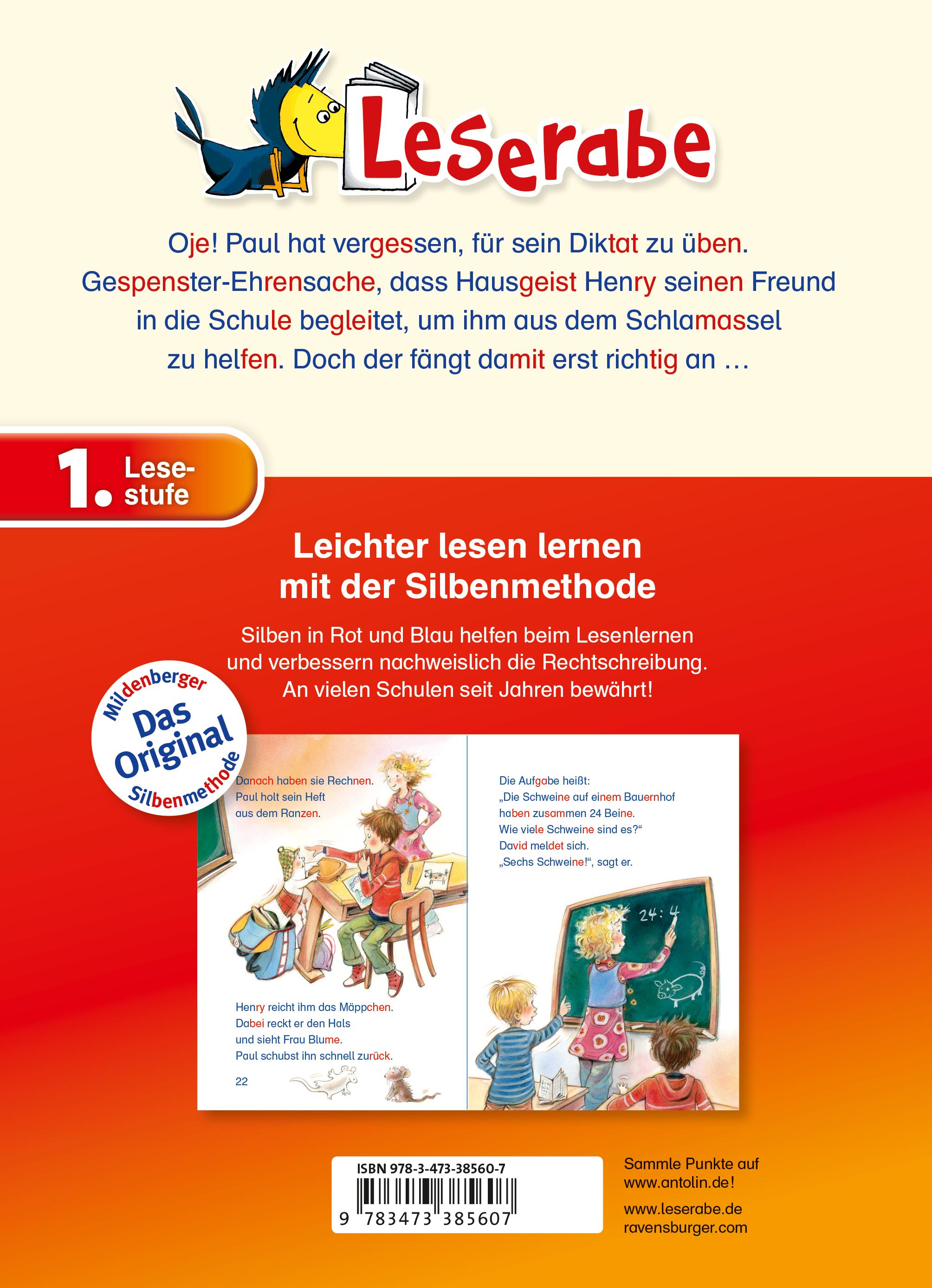 Rückseitencover Das kleine Gespenst geht in die Schule - Leserabe 1. Klasse - Erstlesebuch für Kinder ab 6 Jahren