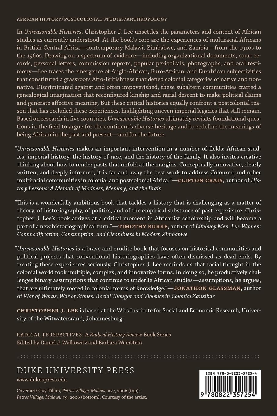 Rückseitencover Unreasonable Histories