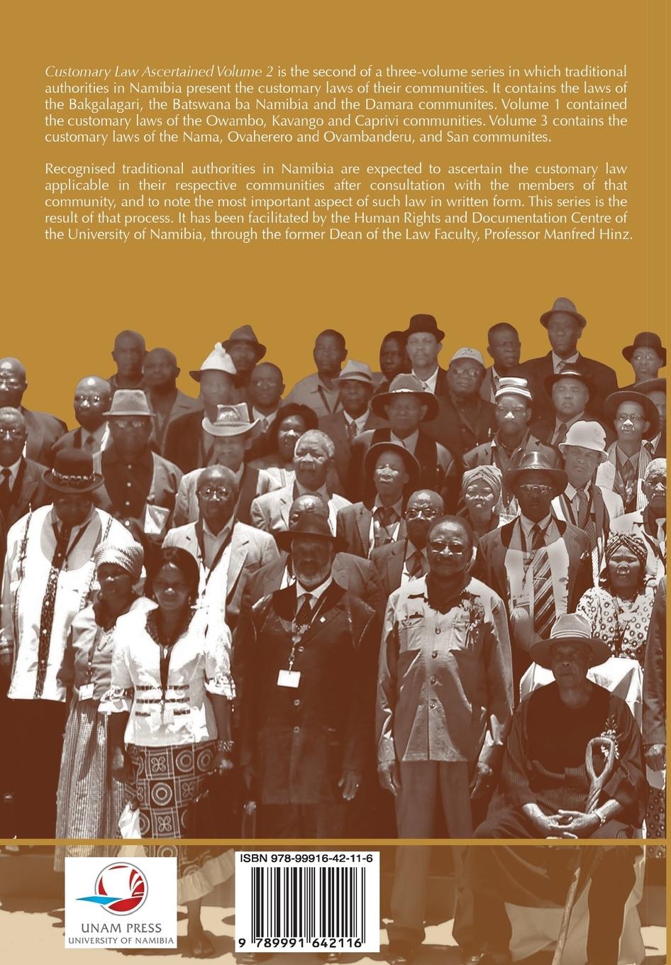 Rückseitencover Customary Law Ascertained Volume 2. The Customary Law of the Bakgalagari, Batswana and Damara Communities of Namibia