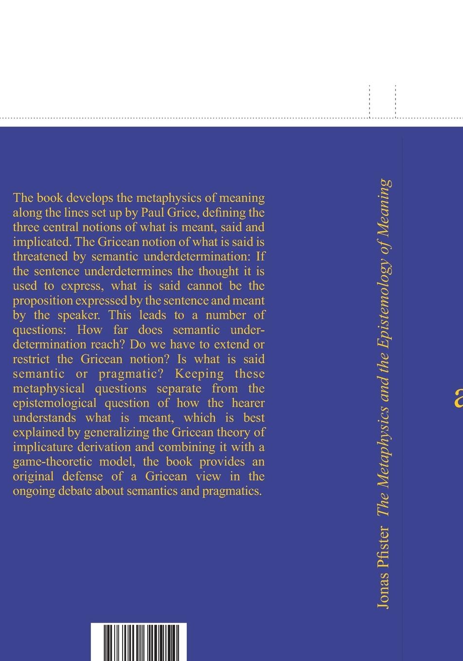 Rückseitencover The Metaphysics and the Epistemology of Meaning