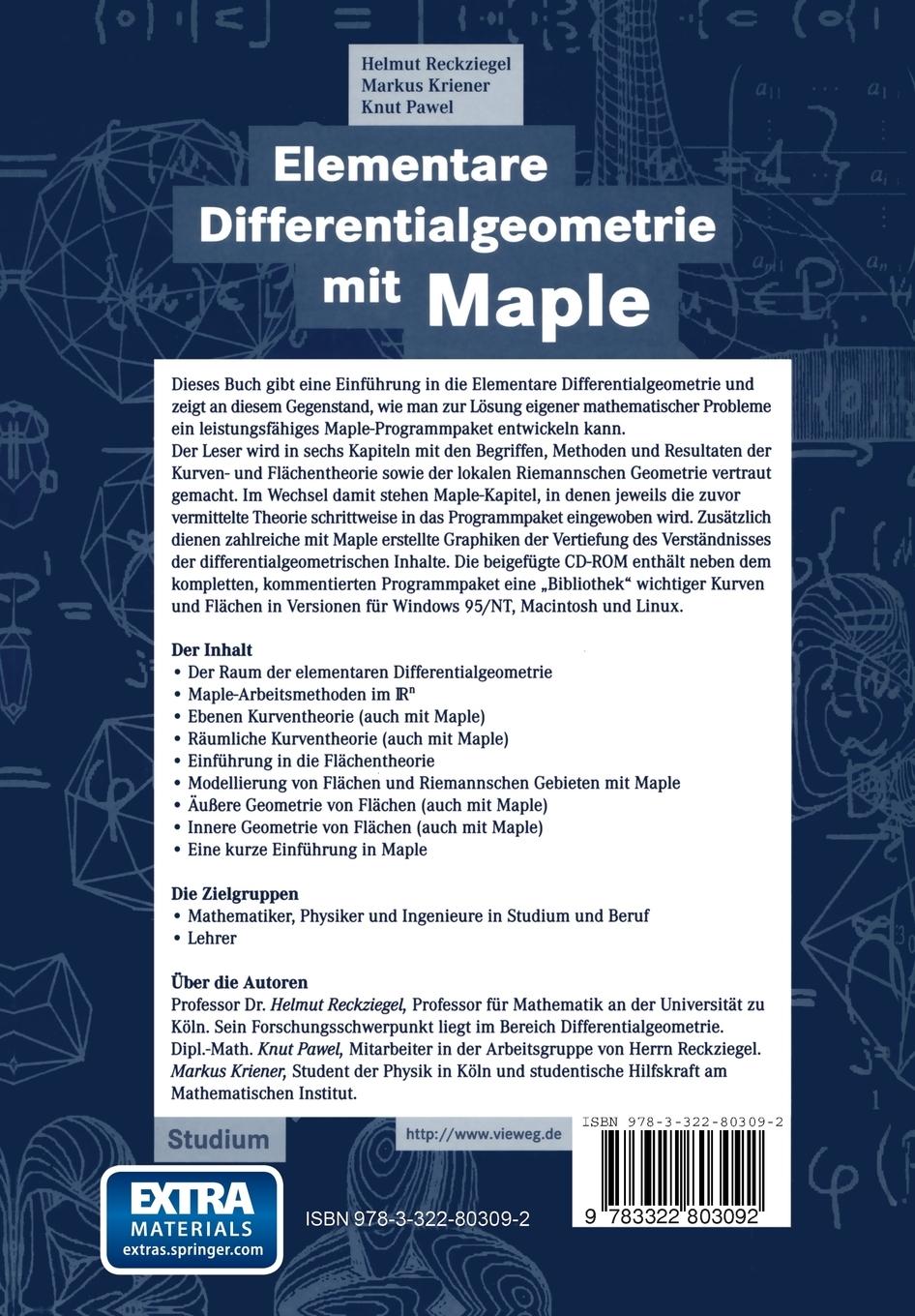 Rückseitencover Elementare Differentialgeometrie mit Maple